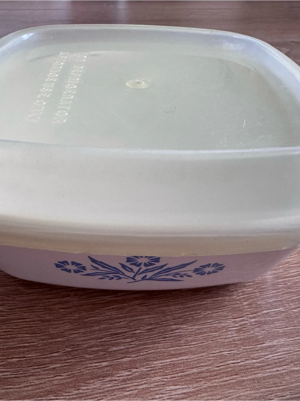 Corningware White Mini Baking Casserole with plastic lid with Blue Floral Motif